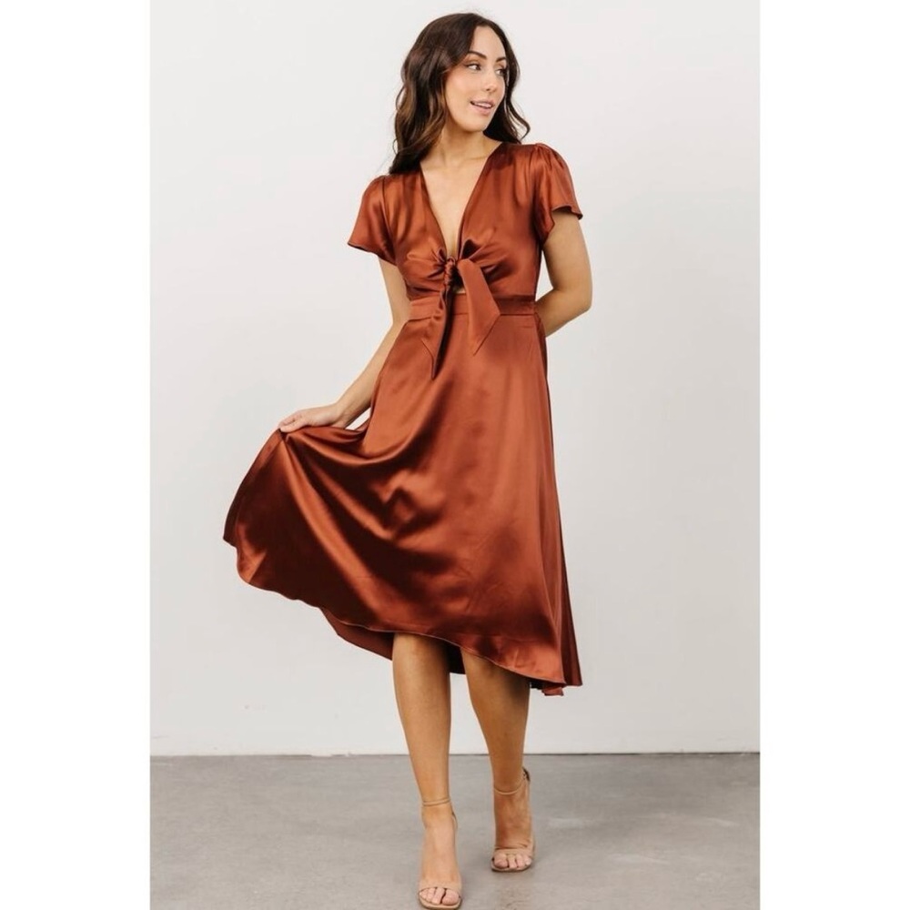 Baltic Born Copper Satin Midi Dress